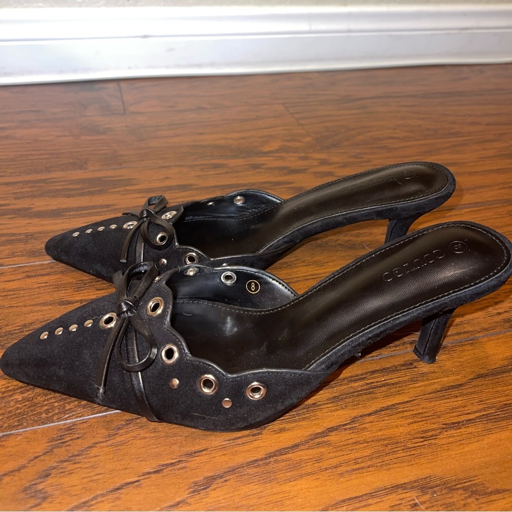 Black Pointed Toe Mule Heels